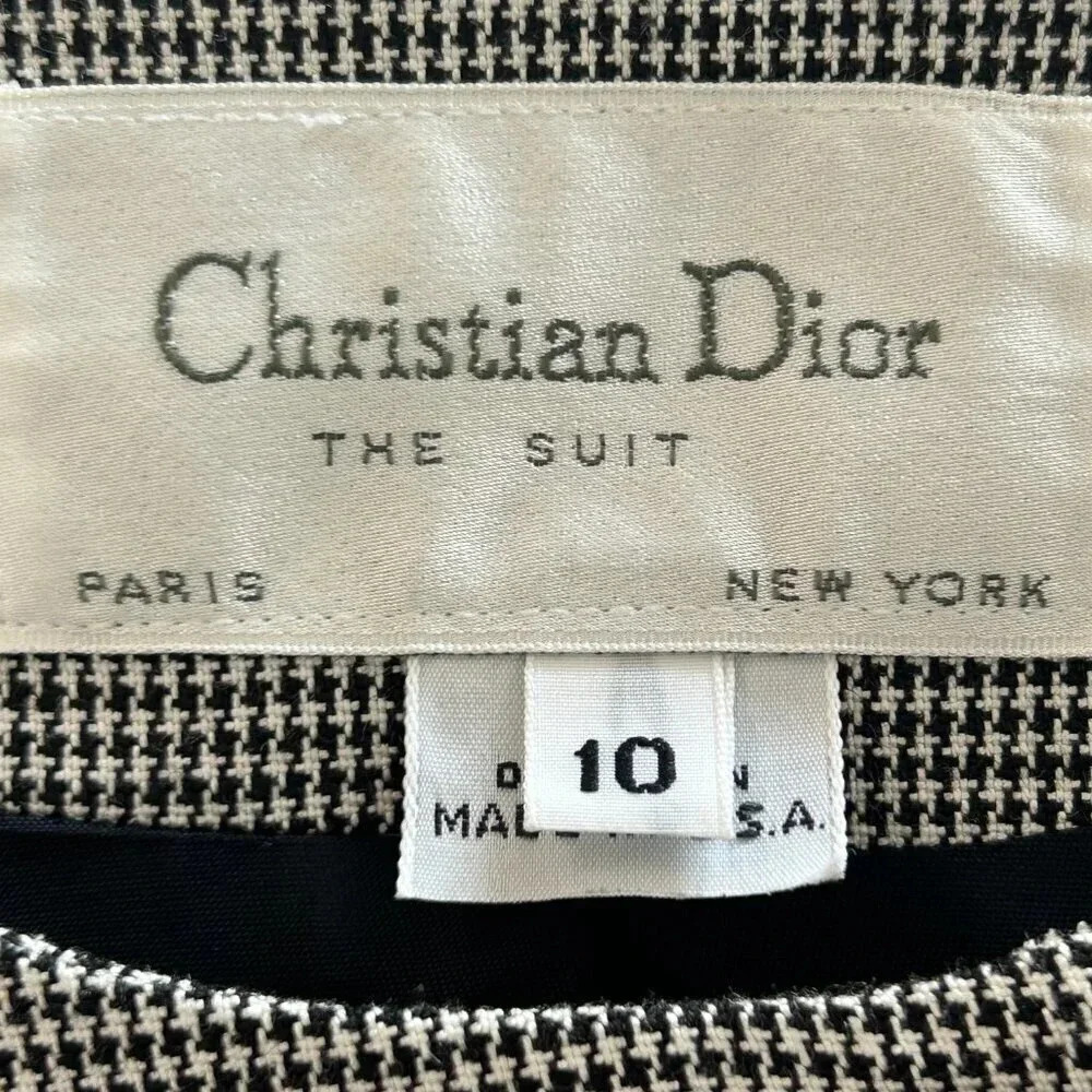 Christian Dior The Suit Vintage 80s Black Houndstooth Plaid Pleated Skirt Suit - Picture 3 of 8